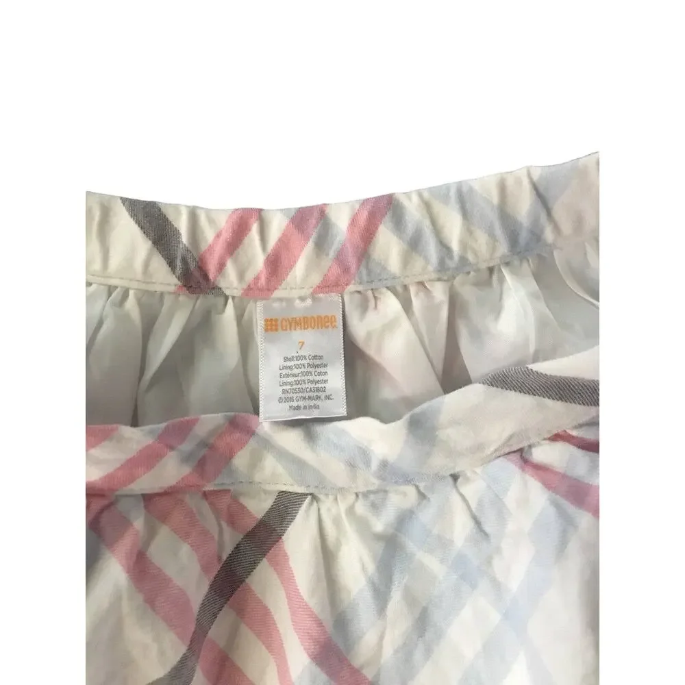 GYMBOREE Kids Girls Plaid Tutu skirt ivory pink 100% Cotton Size 7